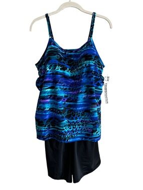 NWT Trimshaper Farrah Bengal Swim Romper One Piece Swimsuit 6520004W Plus 20W